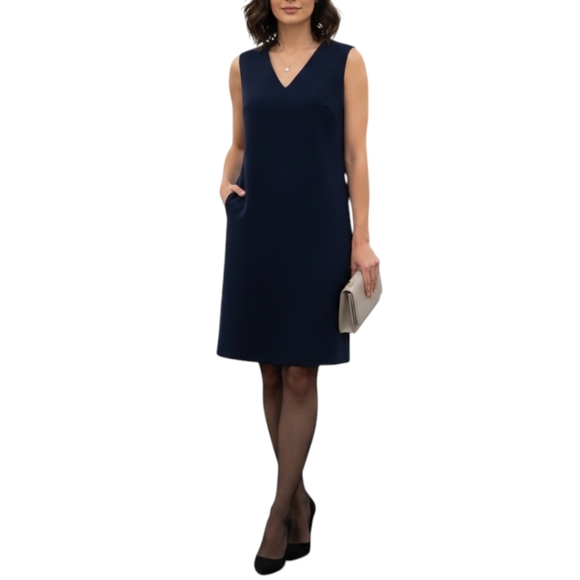 Judith & Charles Navy Triacetate V-Neck Shift Mini Dress NWT Size 0